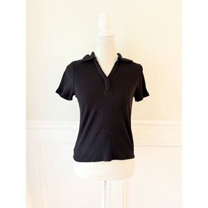 Old Navy Black Ribbed Stretch Polo Shirt S
